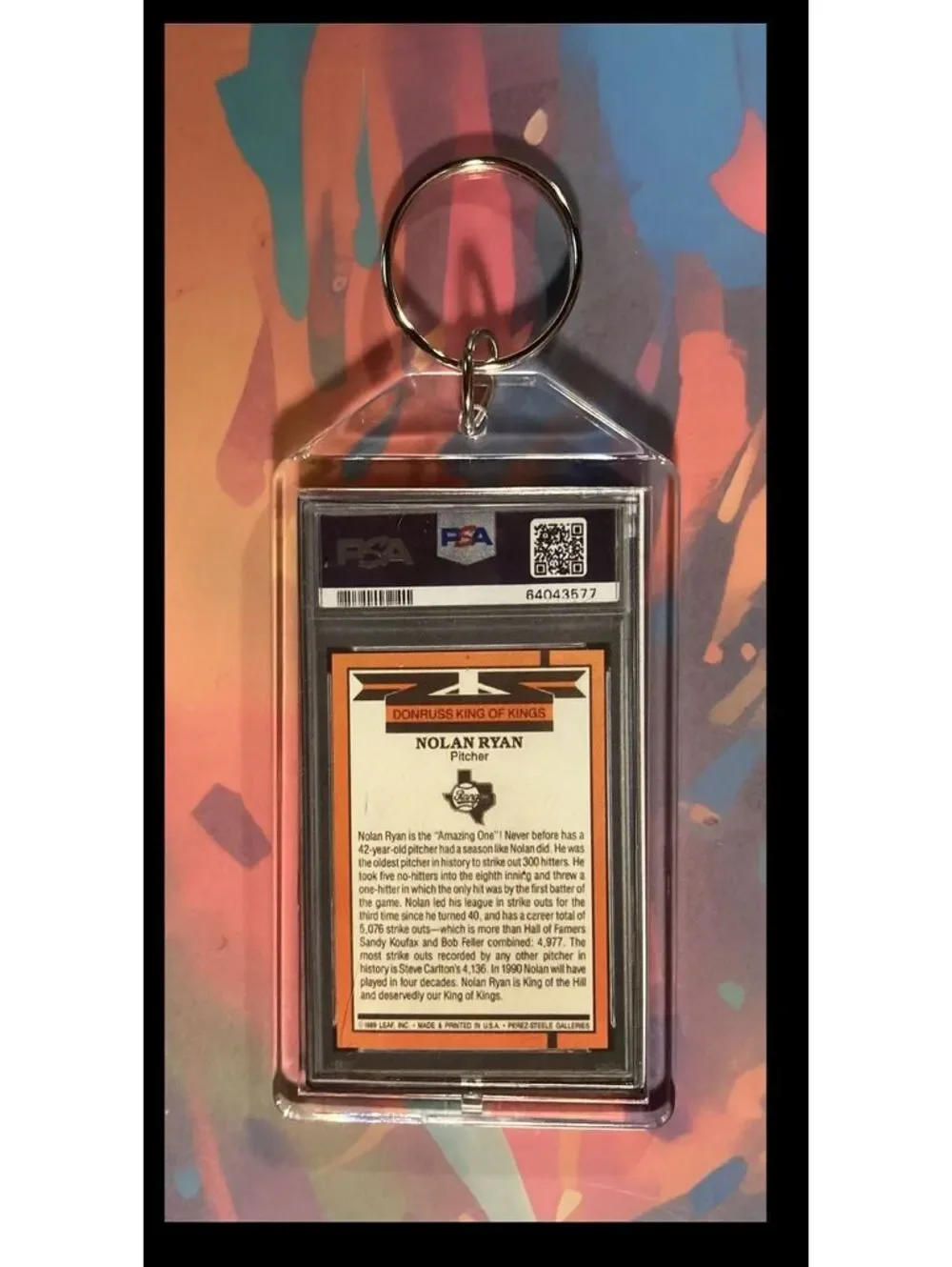 3027 Nolan Ryan 1990 Donruss Custom Keychain - Makes A Great Gift